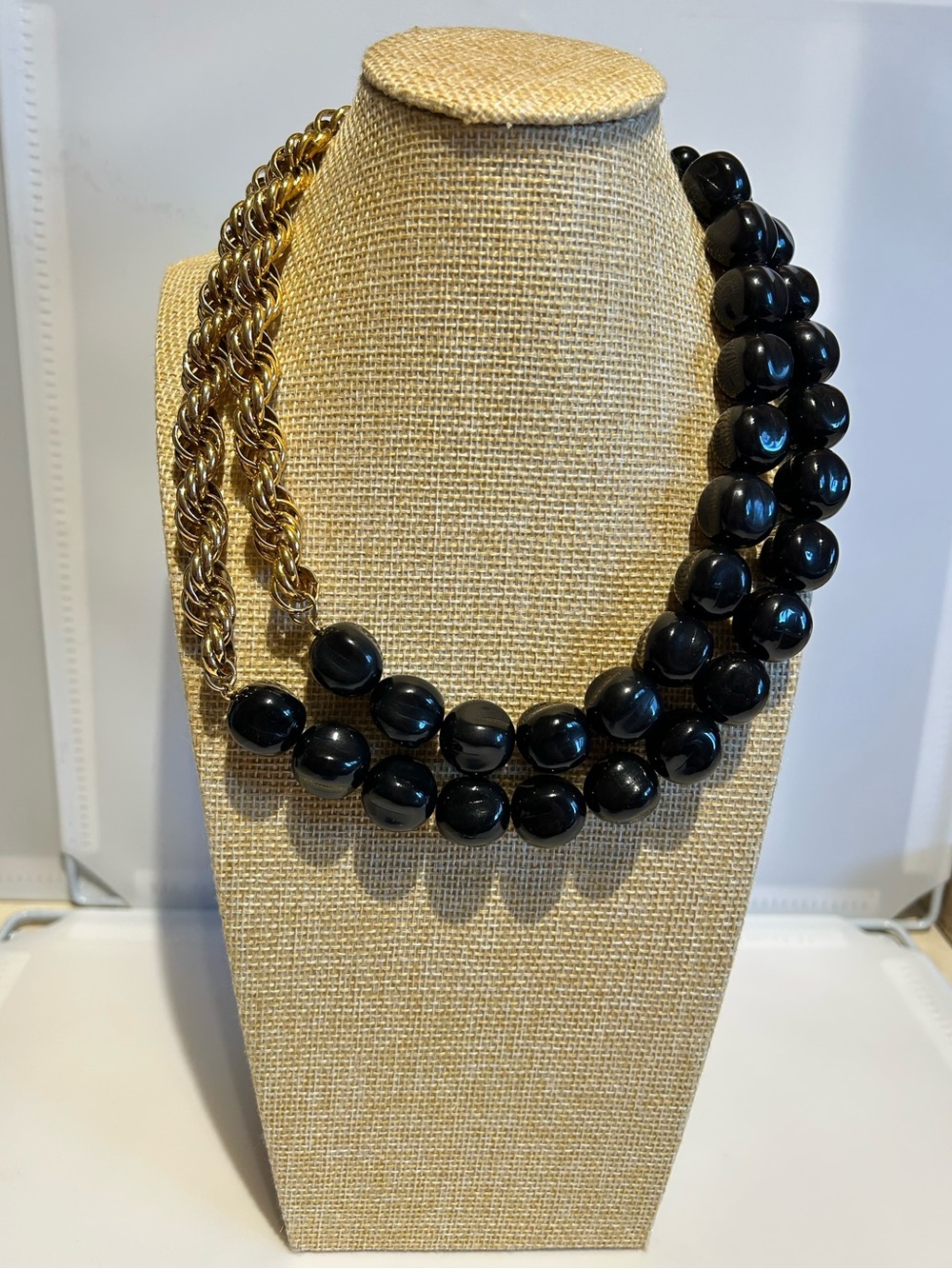 Monet Gold Chain & Black Bead Statement Necklace